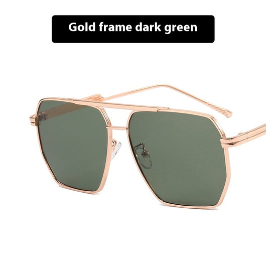 Gold frame double gray polygonal sunglasses with a double beam design and gradient lenses. - Image 4