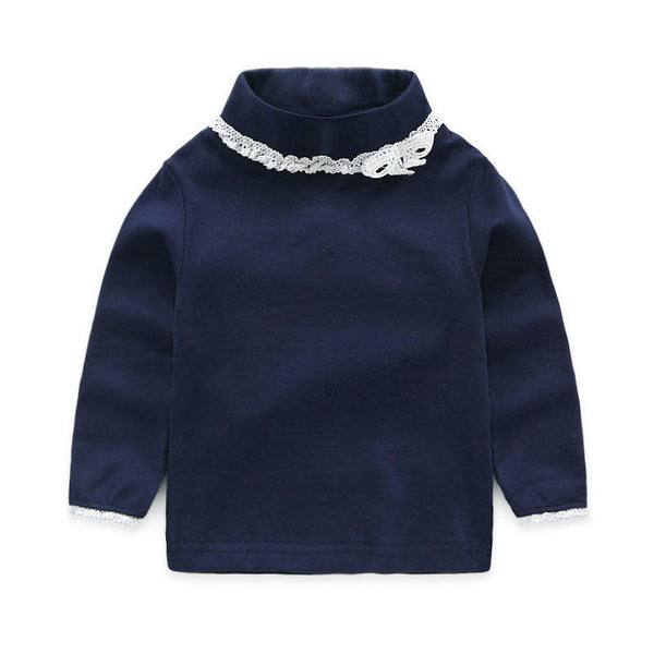 Blusa Infantil Estilo Coreano con Lazo y Encaje