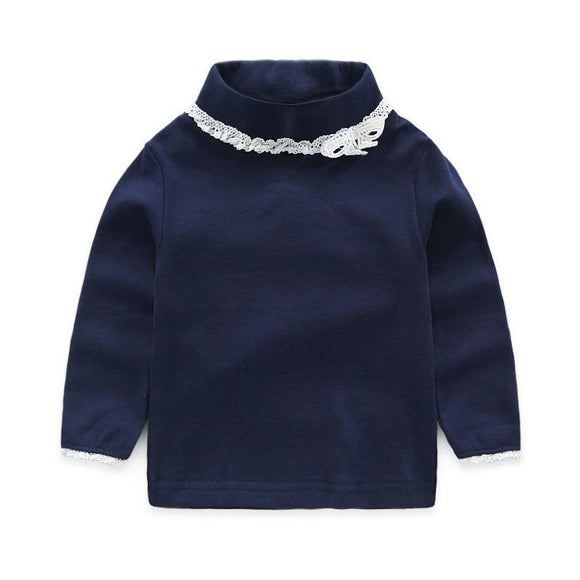 Blusa Infantil Estilo Coreano con Lazo y Encaje