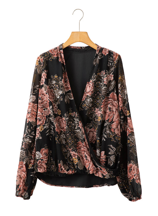Blusa Floral de Chifón con Escote en V y Mangas Largas para Mujer - Image 5