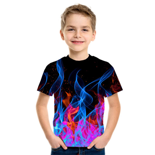 Camiseta Infantil Estampado Llamas 3D en Tres Colores - Image 8