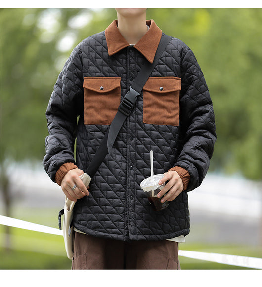 Abrigo Acolchado de Algodón con Cuello Estilo Lattice Diamante - Image 10
