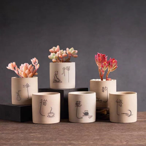 Juego de Macetas de Cerámica para Suculentas - Decoración Minimalista Transpirable