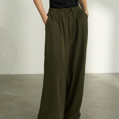 Pantalones Casuales Tencel Efecto Piedra con Cintura Elástica