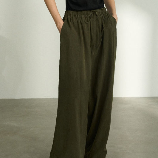 Pantalones Casuales Tencel Efecto Piedra con Cintura Elástica