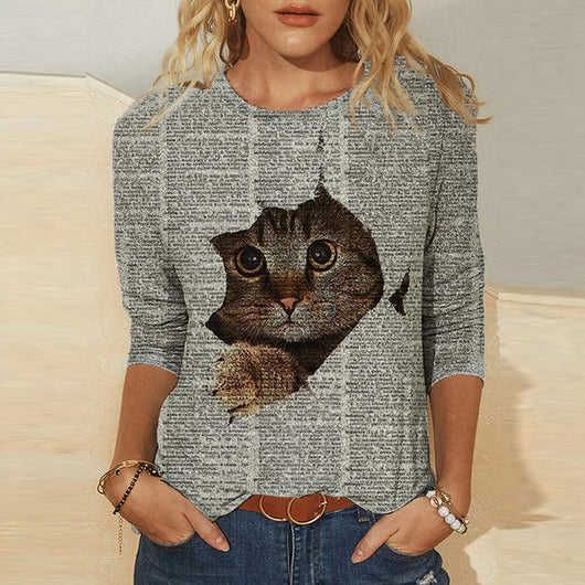 Playera Manga Larga Estampada Cuello Redondo para Mujer - Image 10