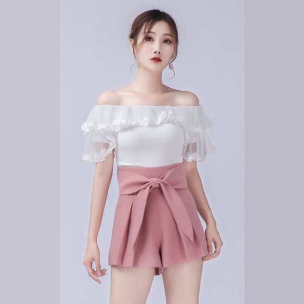 Shorts Talle Alto con Cinturón Desmontable y Pliegues