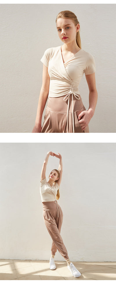 Conjunto Deportivo Yoga Verano con Escote V y Cintura Cruzada Reductora - Image 12