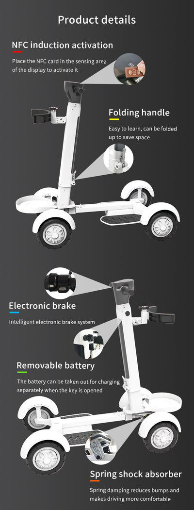 Patinete Eléctrico Plegable de 4 Ruedas para Golf y Campos - Image 4