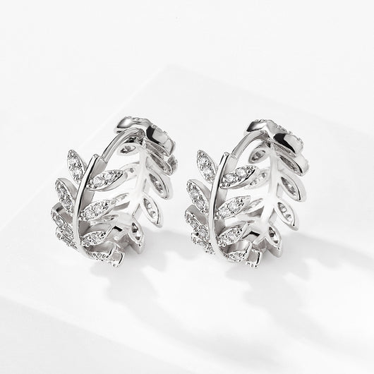 Aretes Diseño Coreano con Zirconia Incrustada - Forma de Hoja Elegante - Image 4