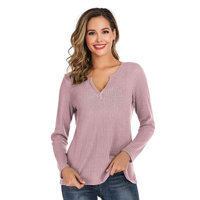 Blusa Holgada de Cuello V y Textura Waffle para Mujer - Image 7