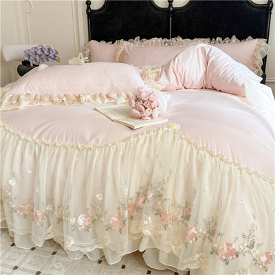 Juego de Cama Cuatro Piezas con Encaje Bordado en Algodón Chiffon - Image 3