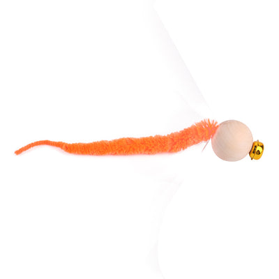 Orange plush cat toy with a wooden ball and a small golden bell, designed for cats to play and nibble. - Image 17