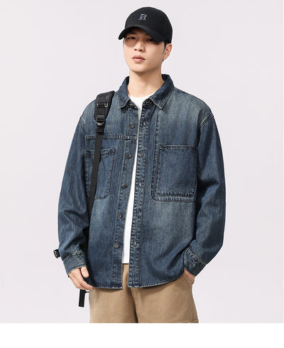 Camisa Denim Retro de Manga Larga Estilo Casual Americano - Image 10