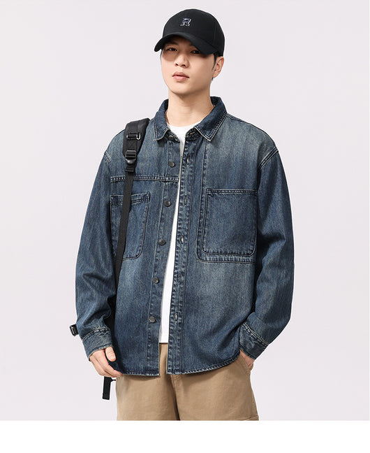 Camisa Denim Retro de Manga Larga Estilo Casual Americano - Image 10