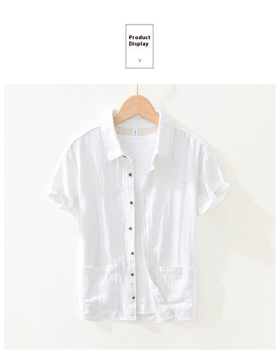 Camisa Ligera de Algodón, Lino y Ramio con Solapa - Manga Corta - Image 11
