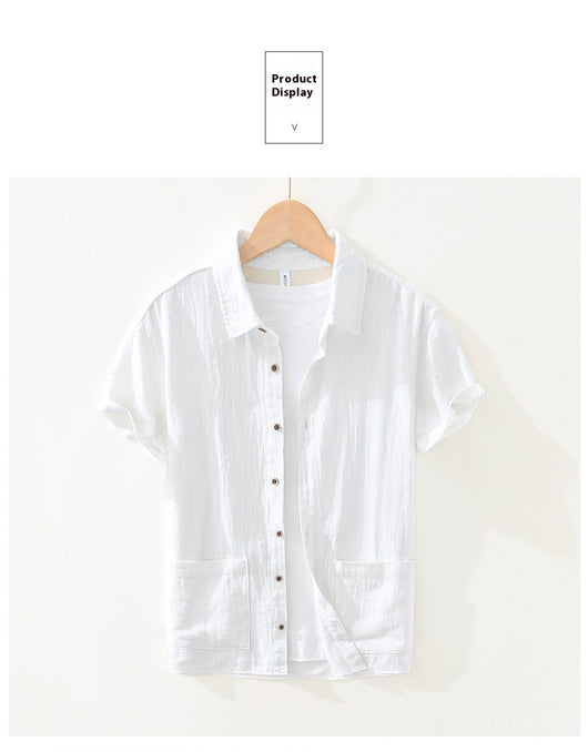 Camisa Ligera de Algodón, Lino y Ramio con Solapa - Manga Corta - Image 11