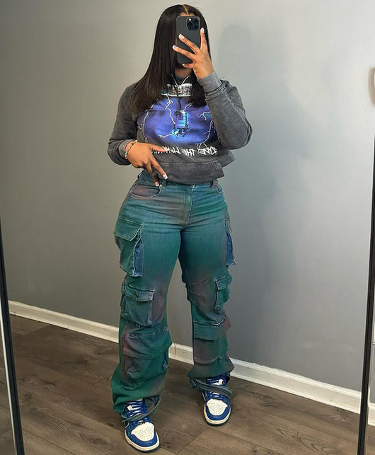 Pantalones Vaqueros Tie-Dye Cintura Alta con Bolsillos Múltiples - Image 6