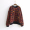 Blusa Pullover Cuello Redondo Lana de Cordero Estilo Étnico Estampado Retro