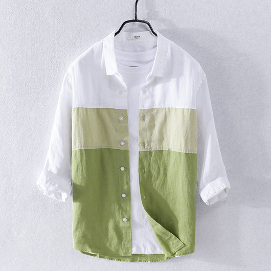 Camisa de Lino Hombre Manga 3/4 Combinada de Colores - Image 7
