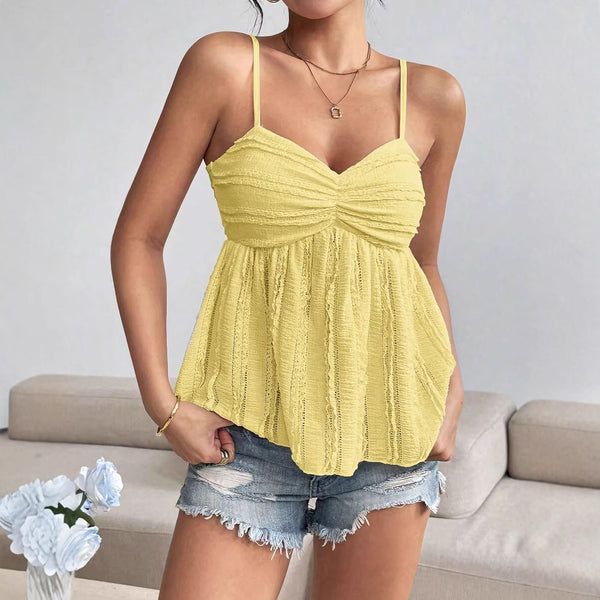 Blusa Casual Elegante de Chifón con Encaje y Tirantes Finos