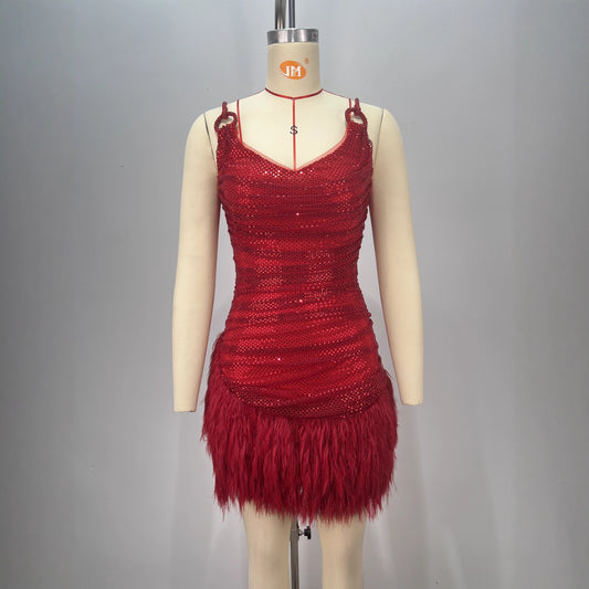 Vestido Mini Lujo con Lentejuelas Rojo Brillante - Perfecto para Celebraciones - Image 2