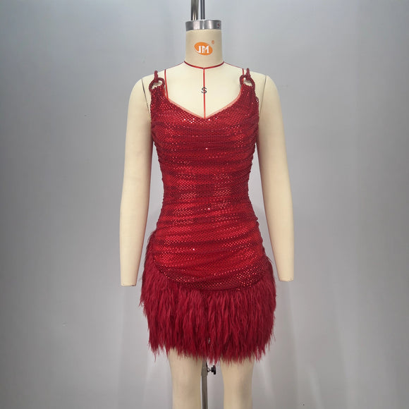 Vestido Mini Lujo con Lentejuelas Rojo Brillante - Perfecto para Celebraciones