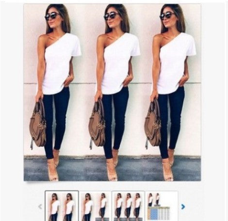 Blusa Blanca Asimétrica de Un Hombro para Mujer - Image 3