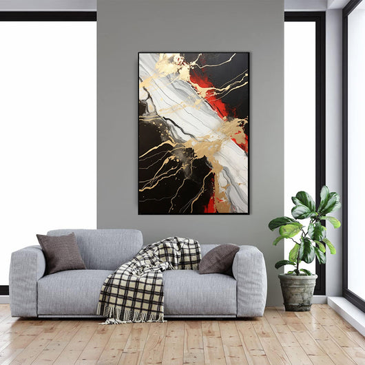 Cuadro Abstracto Dorado Rojo Negro Pintura al Óleo Original Hecha a Mano Decoración Contemporánea - Image 4