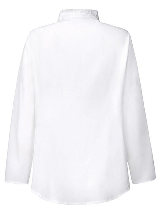 Blusa Clásica de Botones con Volantes y Colores Sólidos - Image 10