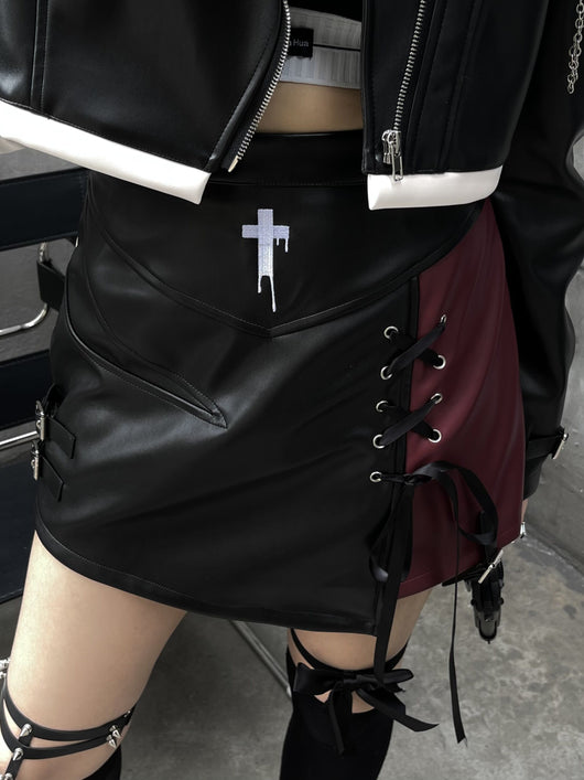 Falda Hip Hop Punk Cintura Alta Efecto Cuero - Image 10