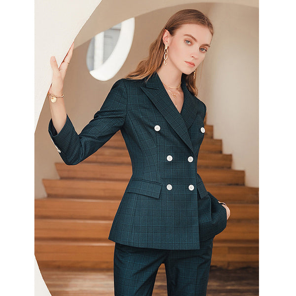 Conjunto de Traje Ejecutivo Cuadros Verde Oscuro Premium - Image 3