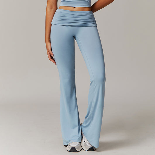Pantalones Yoga Deportivos Talle Alto con Pliegues y Bota Acampanada - Image 6