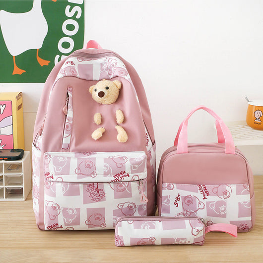 Set de 3 Piezas: Mochila Escolar con Diseño Osito y Lonchera para Niñas - Image 9