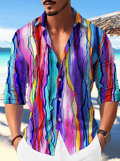 Camisa de Lino Bambú Estampada con Detalles a Tono para Hombre - Image 14