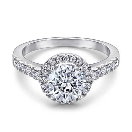 Anillo de Plata S925 Baño de Oro Blanco 18K Propuesta Matrimonial Elegante