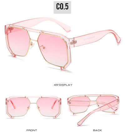 Black frame large rim hip hop sunglasses with gradient purple lenses and a gold-tone double bridge. - Image 22