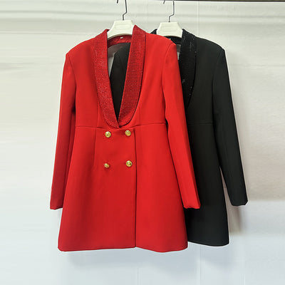 Blazer Elegante Verde Esmeralda con Escote Profundo y Bordado Artesanal - Image 3