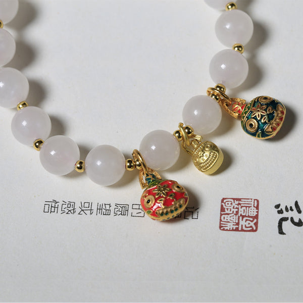Pulsera de Jade Hetian con Perlas de Loto y Colgante Bestia Dorada