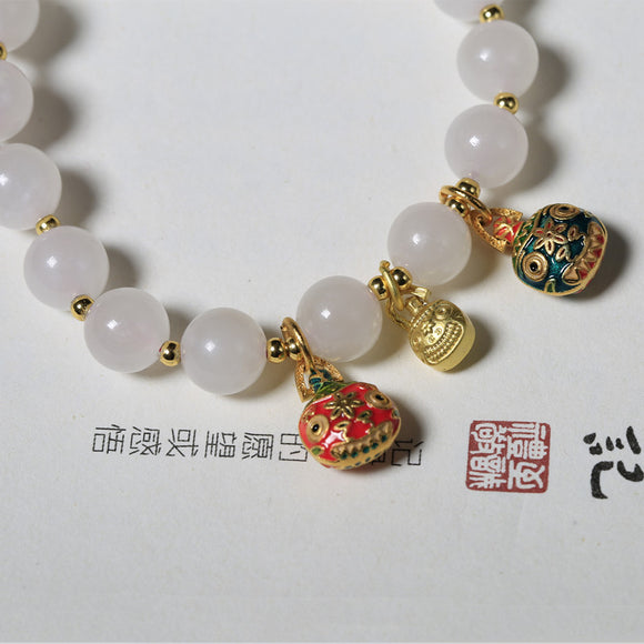 Pulsera de Jade Hetian con Perlas de Loto y Colgante Bestia Dorada