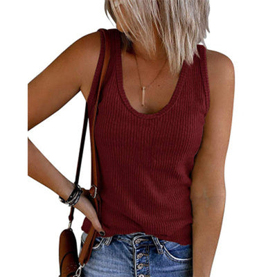 Chaleco Casual de Punto Acanalado Cuello U sin Mangas para Mujer - Image 12