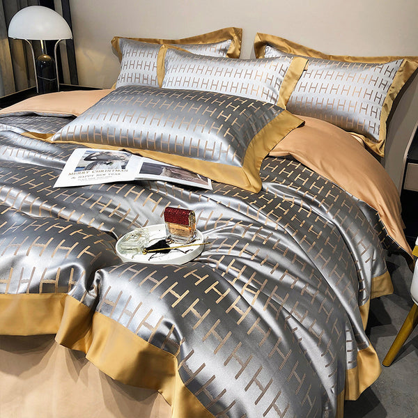 Conjunto de 4 Piezas Elegante en Seda y Algodón Europeo Premium