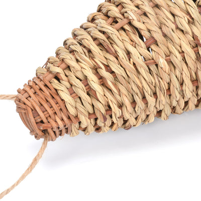 Cone-shaped, flat-bottomed bird's nest woven from natural straw with a small entrance and hanging loop. - Image 12