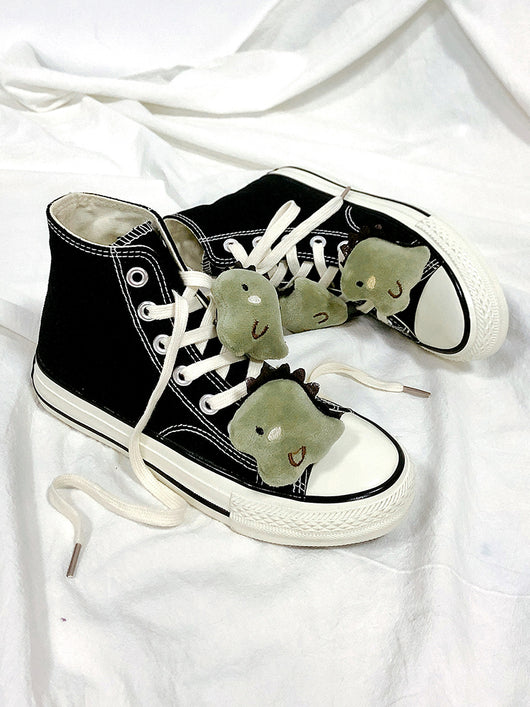 Zapatillas Altas de Lona Negra con Diseño Dinosaurio Versátil - Image 4