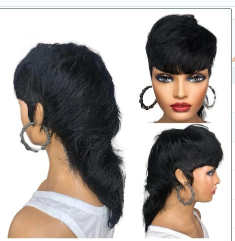 Peluca Sintética Cola de Pez Cabello Corto Negro - Image 7