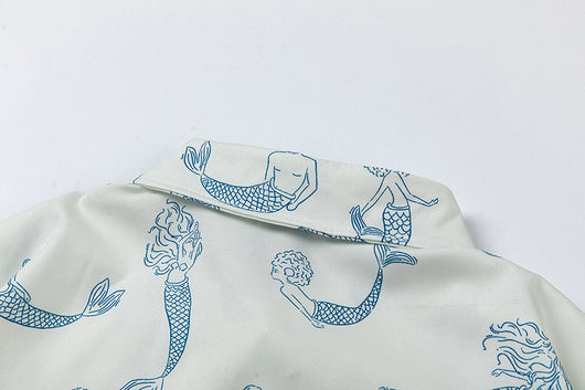 Camisa Estampado Sirena Manga Corta Suelta para Hombre - Image 8
