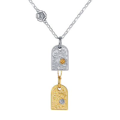 Collar de Plata Esterlina 925 Diseño Cuadrado Contraste Tang Cao Hua Estilo Fresco - Image 6