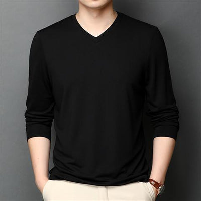 Camiseta de Seda para Hombre - Manga Larga Escote V Transpirable - Image 14