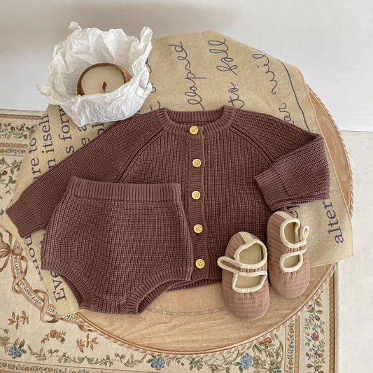 Conjunto de Abrigo Cardigan Dos Piezas en Algodón para Bebé