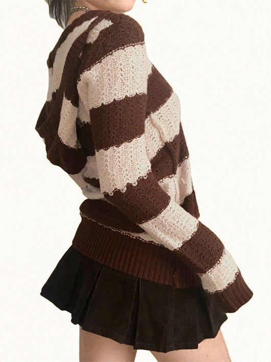 Sudadera con Capucha Kawaii a Rayas - Jumper Vintage Preppy - Image 4